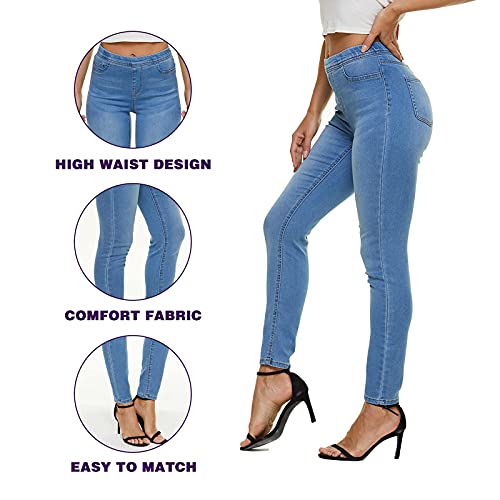 LICTZNEE Jeggings for Women High Waist, Stretchy Jeans Slim Fit Leg Pull on Jean with Pockets, Soft Breathable Cotton Blend