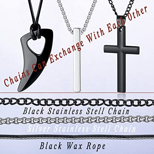 MAIBAOTA 8 Pcs Necklace for Men, Mens Necklaces Jewelry Set, Black and Silver Stainless Steel Necklace, Cross Pendant Necklace, 16-24 inches Chain