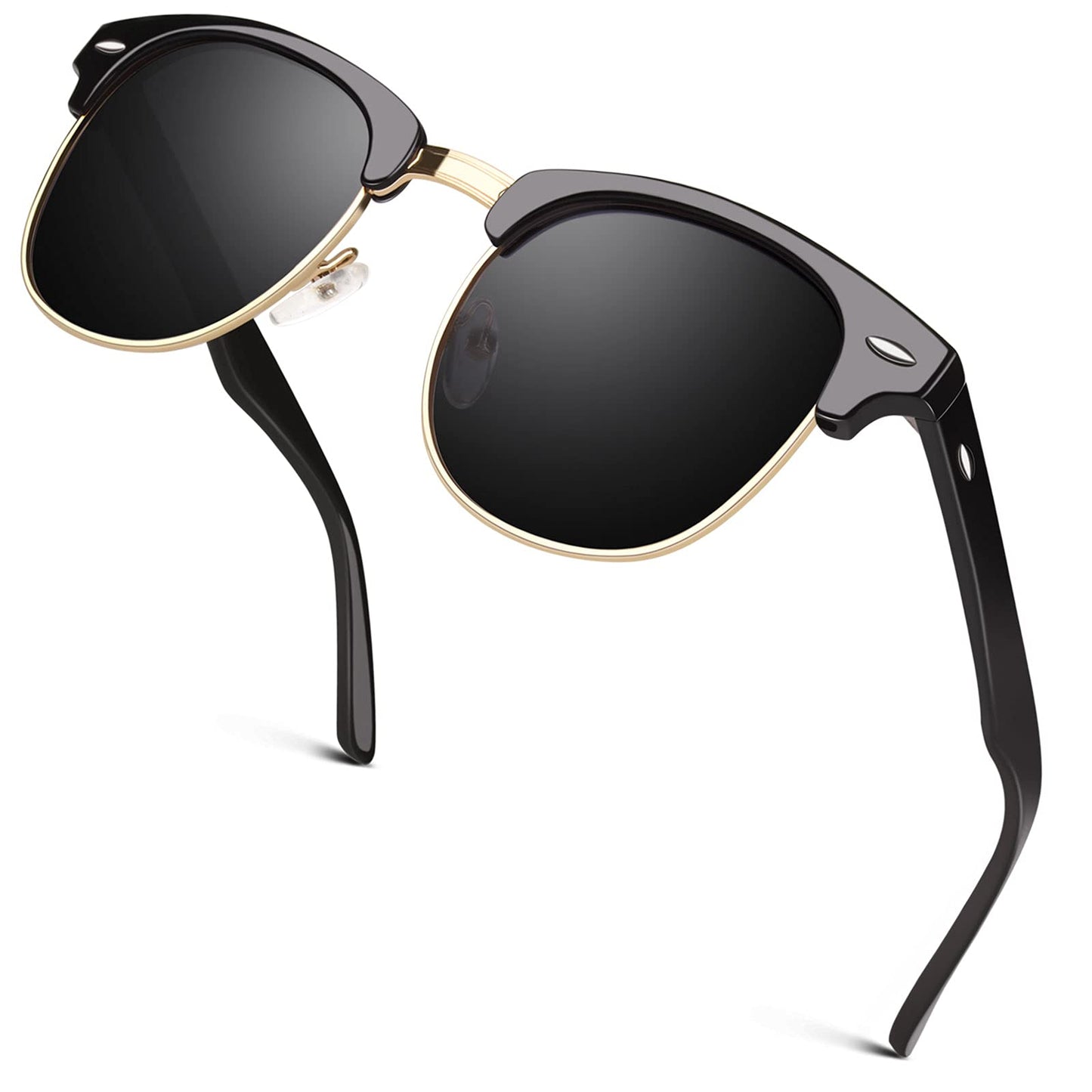 GQUEEN Classic Horn Rimmed Semi Rimless Polarized Sunglasses for Men Women GQO6