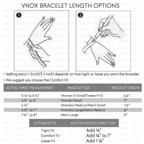 VNOX 5 Pcs Chain Bracelet for Men Women - Sturdy Stainless Steel Curb Width Cuban Link Chain Bracelet Set for Men Women,6.5/7/7.4/8.2/9 Inches