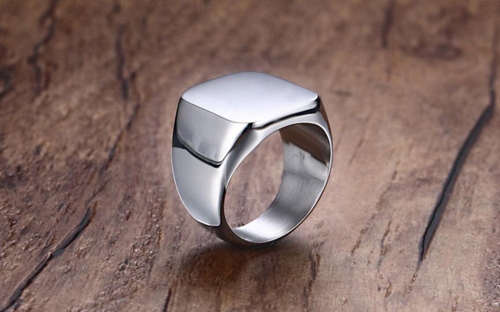 Mens Rings Stainless Steel Square Signet Rings for Men,Pinky Thumb Ring for Dad Father Jewelry Gift