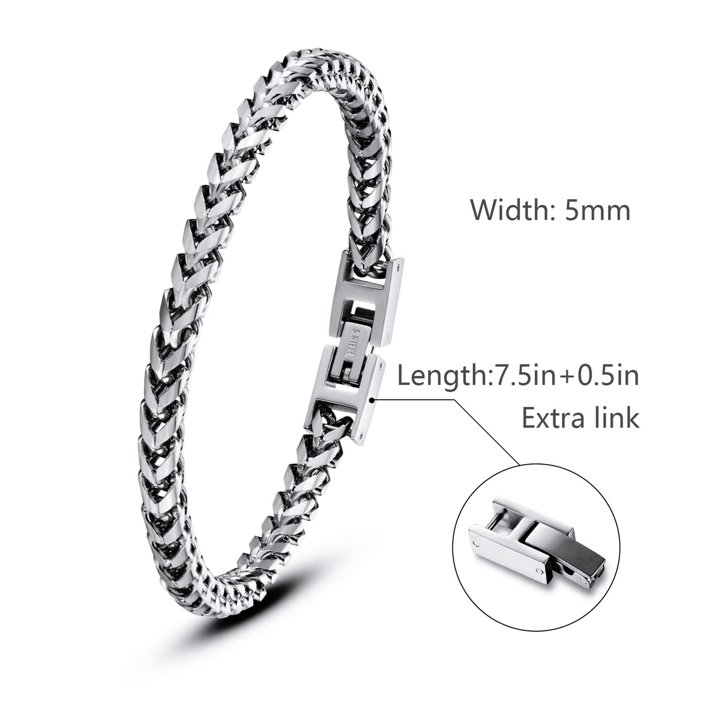 Mens Bracelet - Stainless Steel Fold Over Clasp Franco Chain Bracelets for Men Jewelry Gifts for Dad Grandpa Boyfriend Husband Son Brother