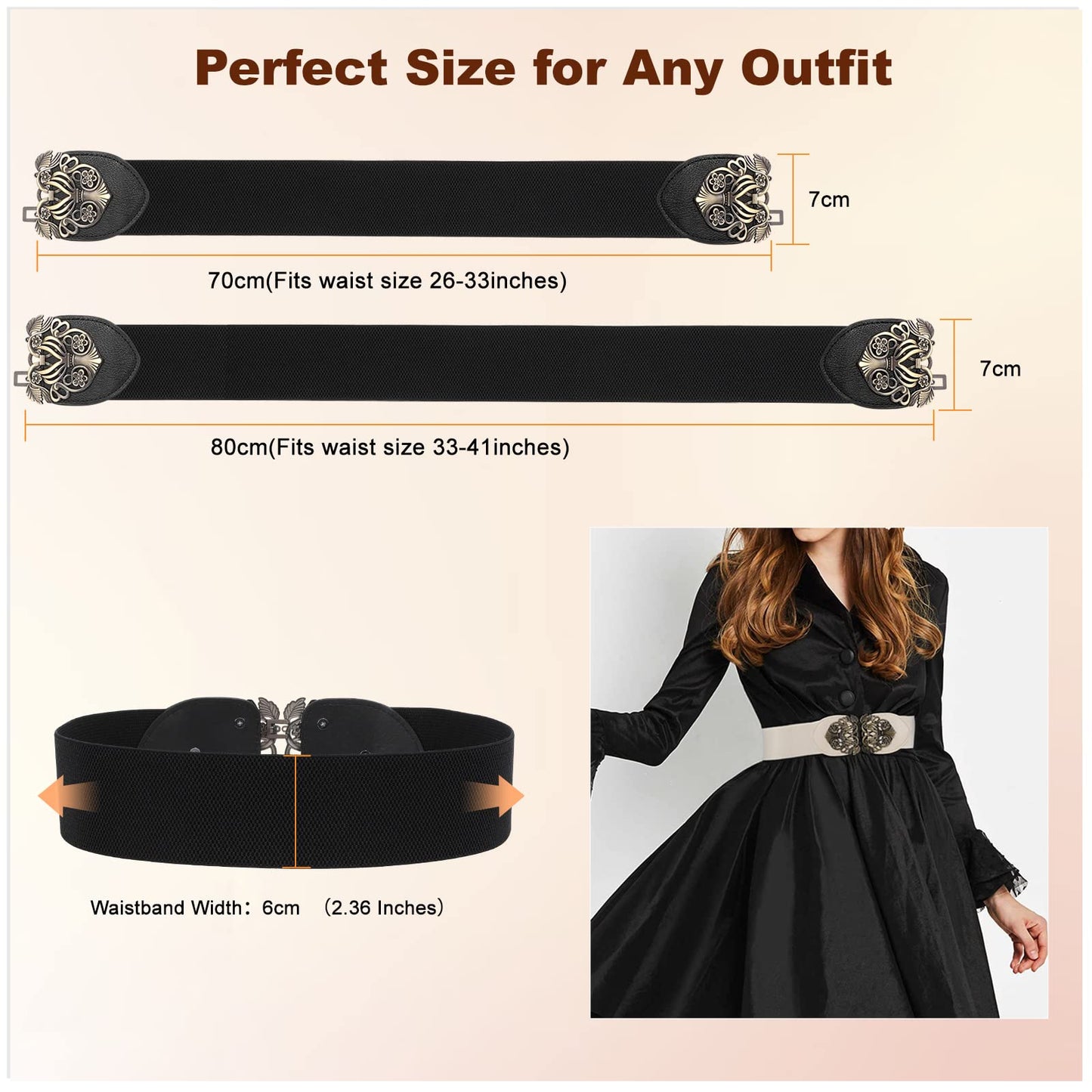 LEACOOLKEY 2/3/4 Pack Women Vintage Wide Waist Belt for Dress, Elastic Cinch Belt with Retro Interlocking Buckle