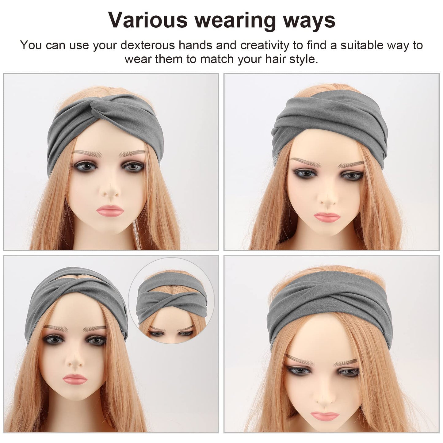 DRESHOW 4 Pack Headbands for Women Yoga Knotted Headbands Elastic Criss Cross Hair Accessories Sports Head Wrap Non Slip
