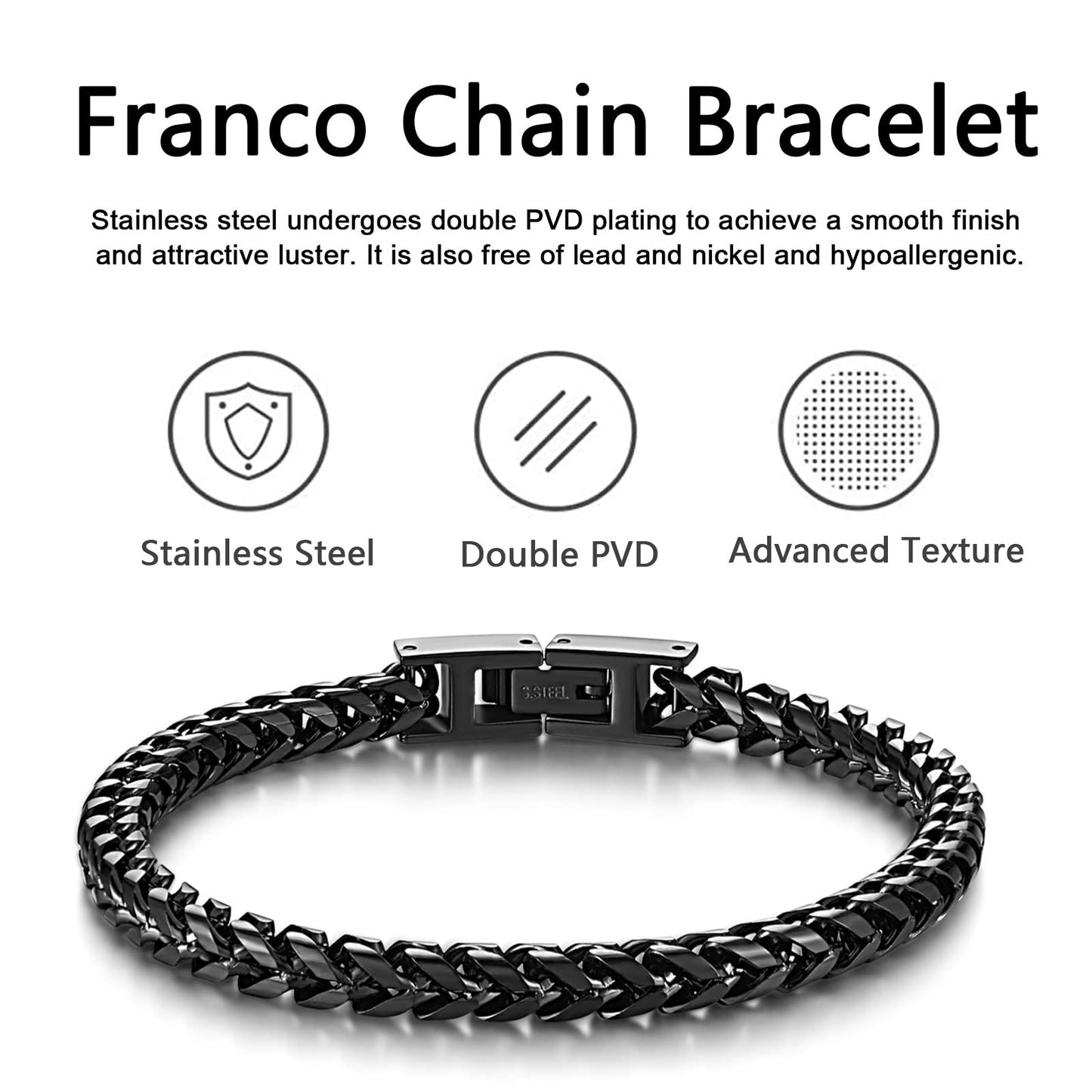 Mens Bracelet - Stainless Steel Fold Over Clasp Franco Chain Bracelets for Men Jewelry Gifts for Dad Grandpa Boyfriend Husband Son Brother