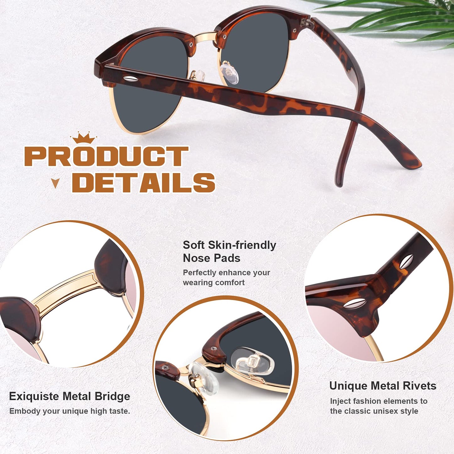 GQUEEN Classic Horn Rimmed Semi Rimless Polarized Sunglasses for Men Women GQO6