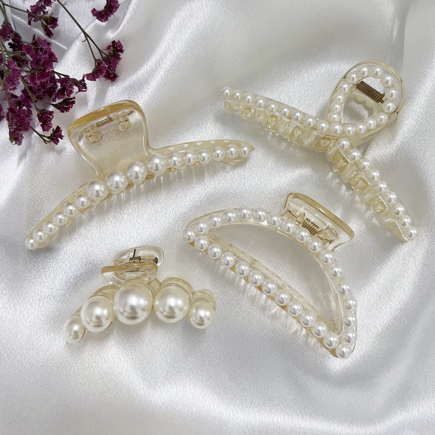 Mehayi 4 PCS Large Pearl Hair Claw Clips for Women Girls, Hair Barrette Clamps for Thick Thin Hair, Fashion Hair Accessories Headwear Styling Tools for Party Wedding