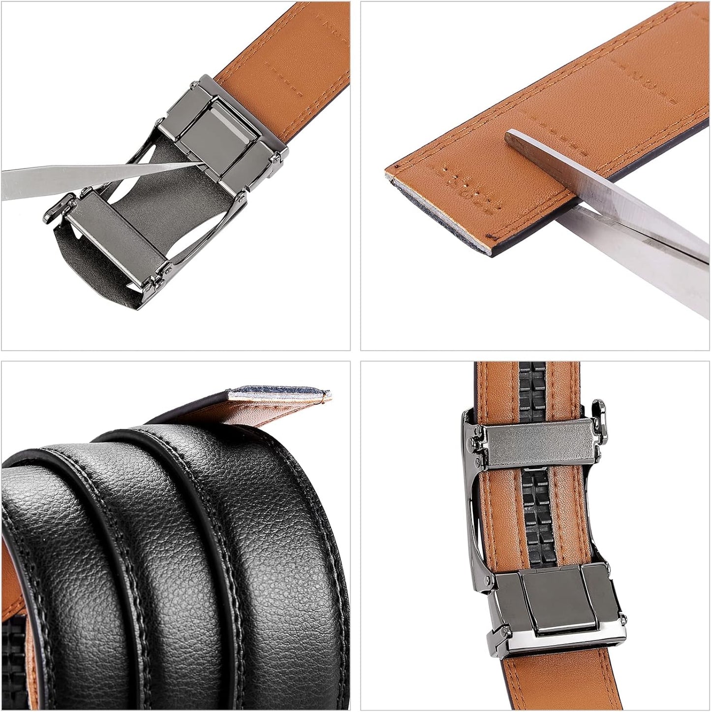 BOSTANTEN Mens Belt Leather Ratchet Dress Belt with Sliding Adjustable Buckle, Trim to Fit