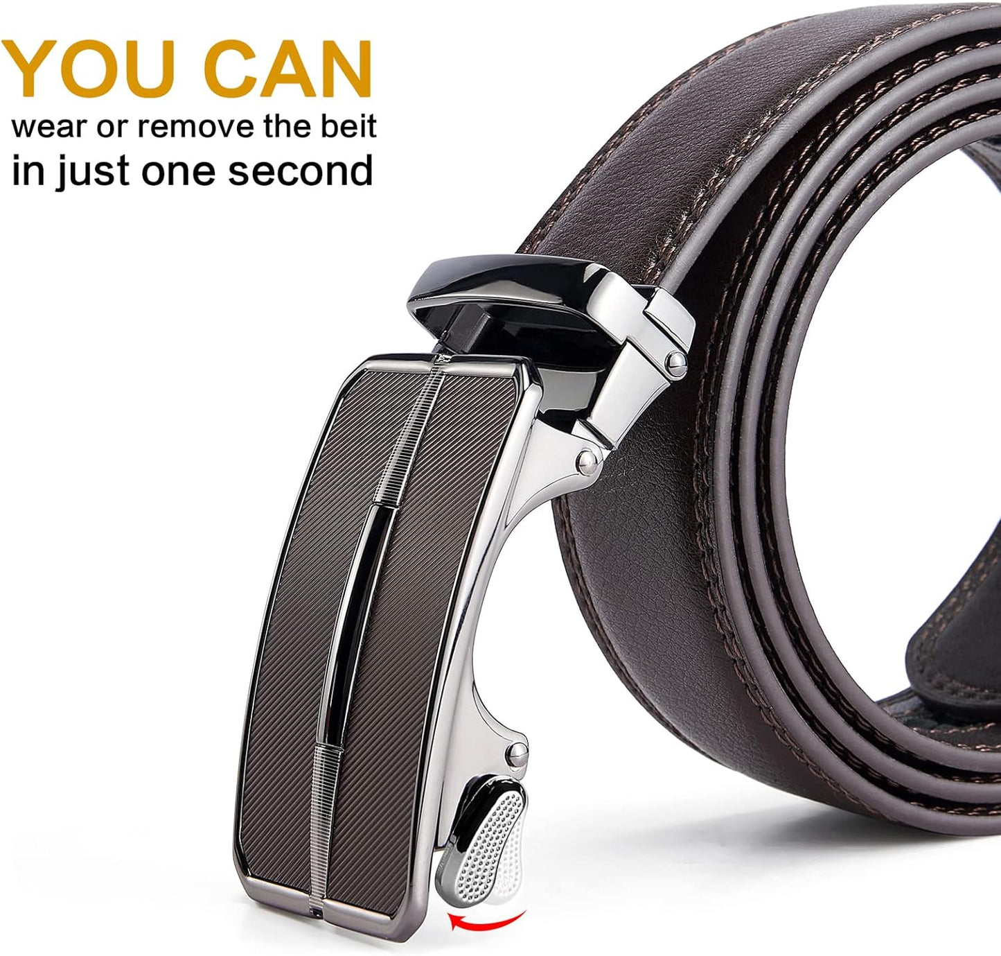 BOSTANTEN Mens Belt Leather Ratchet Dress Belt with Sliding Adjustable Buckle, Trim to Fit