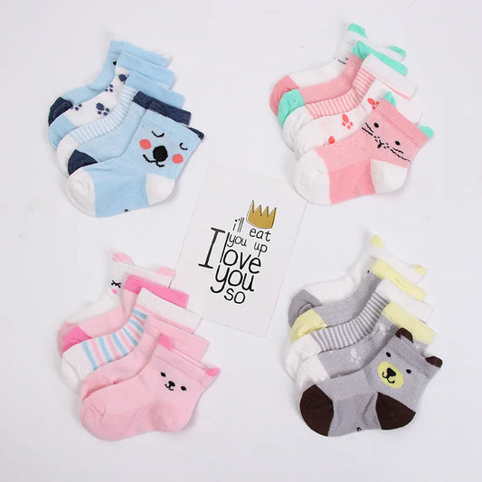 5 Pairs/Lot Baby Socks Newborns Infant Cute Cartoons Soft Cotton  Mesh Short Socks For 0-24 Month Boy Girl Babies Fashion Kids