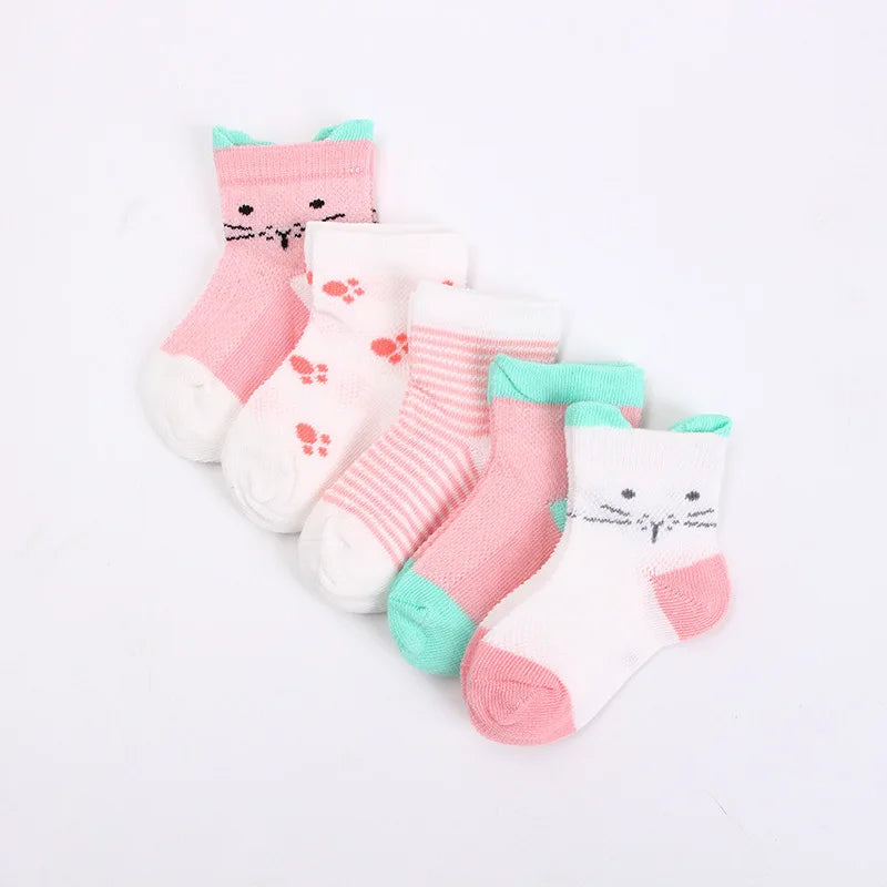 5 Pairs/Lot Baby Socks Newborns Infant Cute Cartoons Soft Cotton  Mesh Short Socks For 0-24 Month Boy Girl Babies Fashion Kids