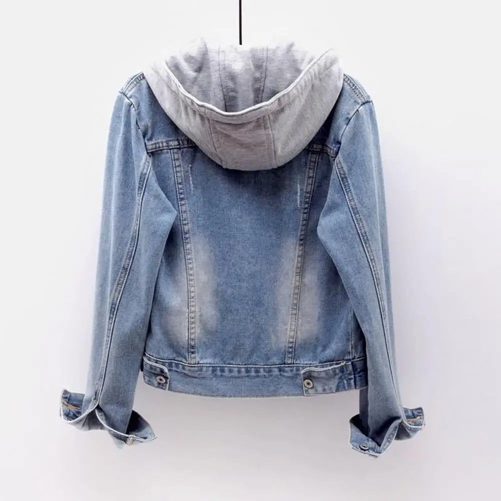 Loose Short Denim Jacket Women 2022 Coat With Hat Single Breasted Button Hooded Down Denim Jacket for Women Winter