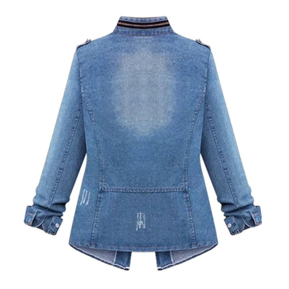Plus Size Denim Jacket Womens Casual Solid Casual Oversize