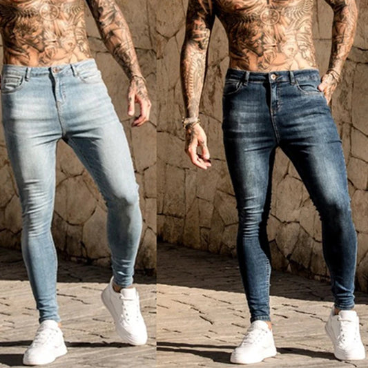 Men's Stretch Jeans Casual Men's High-end Solid Color Slim Fit Skinny Pants Fashion Sports Jogging Pants