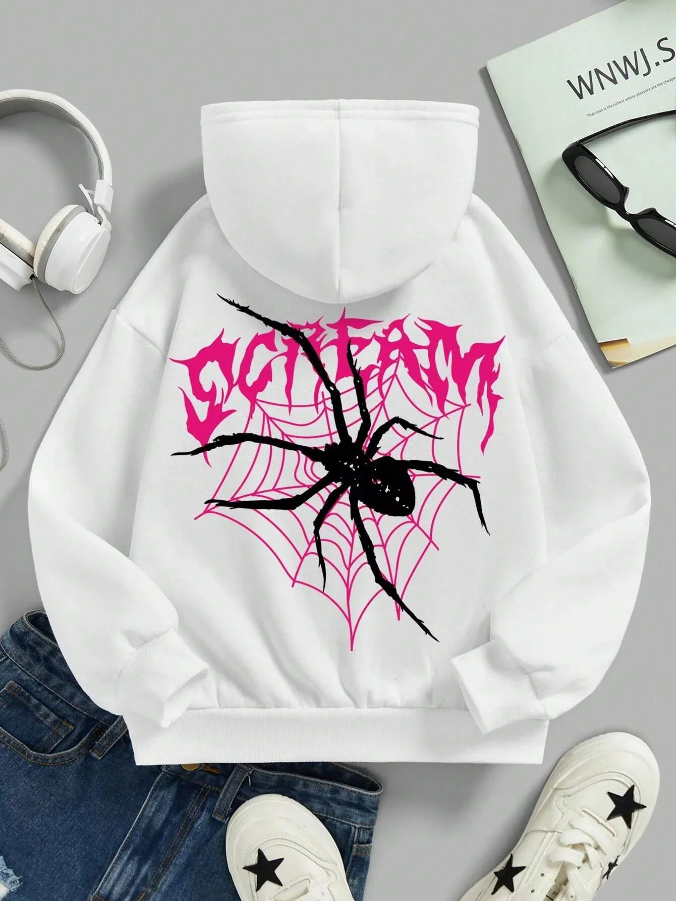 Scream Spiders & Cobwebs Printing Women Hoodies Harajuku Oversize Hoody Fashion Loose Clothing Comfortable Sweatshirt Female