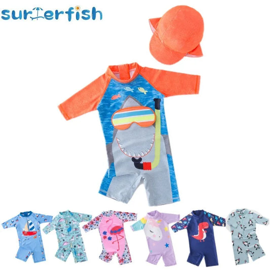 2023 baby boy swimwear with cap suit surfing Wear Shark swimming suit infant toddler kids children Sunscreen beach bathing Suit