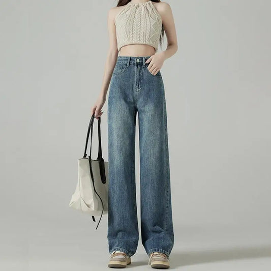 Spring Summer Straight Jeans Women Basic High Waist Streetwear Denim Pants Ladies Blue Jeans for Women 2024