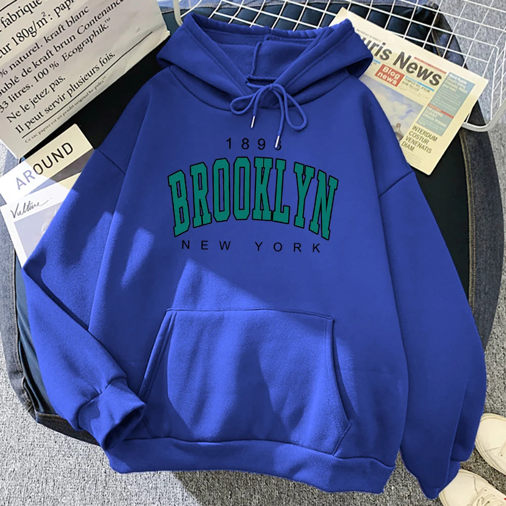 1898 Brooklyn New York Printed Women Hoodies Fashion Fleece Hoody Creativity Pullover Clothing Street Loose Sweatshirts Women'S