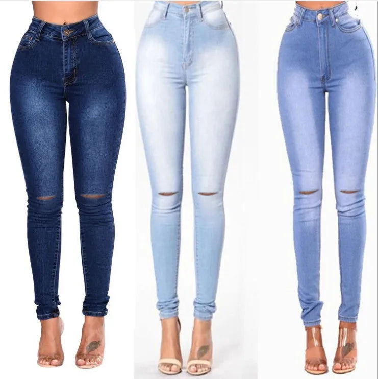 Slim Fit High Waist Denim Pencil Pants Bootcut Summer Pull-on Skinny Jeans Blu Fashion Holee