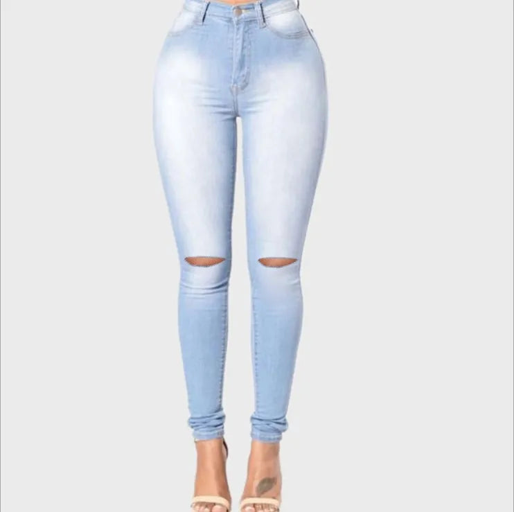 Slim Fit High Waist Denim Pencil Pants Bootcut Summer Pull-on Skinny Jeans Blu Fashion Holee