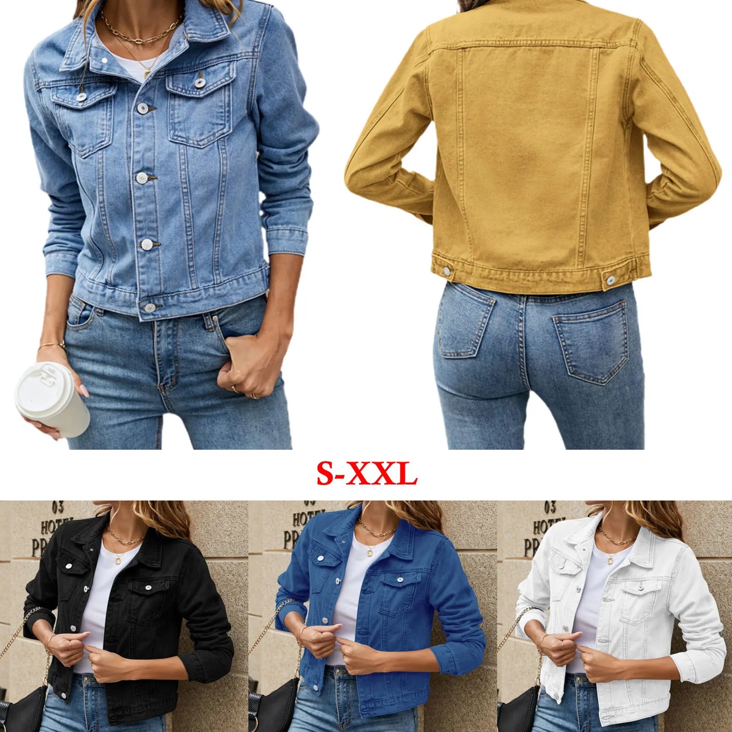 Women's Denim Jackets Fashion Female Casual Long Sleeve Lapel Solid Button Down Chest Pocket Slim Jean Jacket Fall Winter Coat