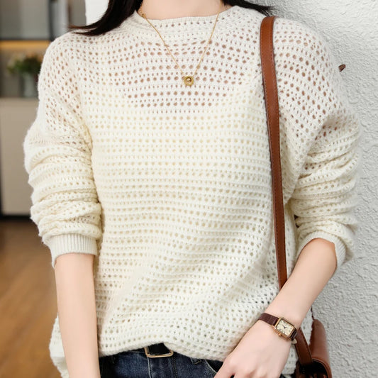 Long Sleeve Loose Female Pullover O-neck Oversize Wollow Jumper Worsted Wool  Knitted Tops Clothes