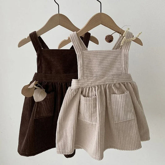 Baby Girls Corduroy Dress Spring Toddler Dress Suspander Sundress
