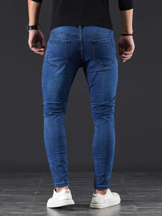 4 Color Men's Slim fitting Jeans, Elastic Tight Fit Jeans Light Luxury Casual Jeans,Sexy Stylish Street Jeans High Quality