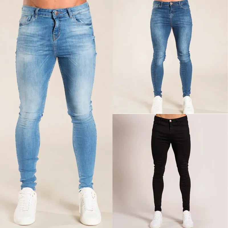 Men's Stretch Jeans Casual Men's High-end Solid Color Slim Fit Skinny Pants Fashion Sports Jogging Pants