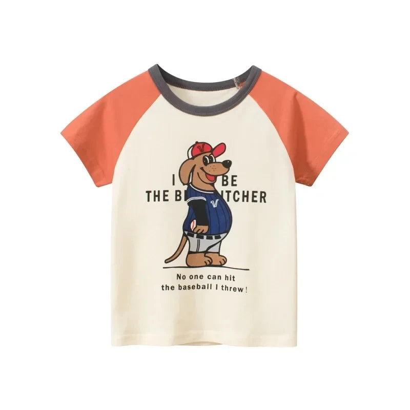 Cartoon Bear T-shirt Boys 2024 Summer Children's Short Sleeve Cotton Top Dinosuar Print Tee shirt Kids Clothes Dropshipping