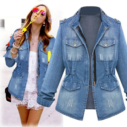 Plus Size Denim Jacket Womens Casual Solid Casual Oversize