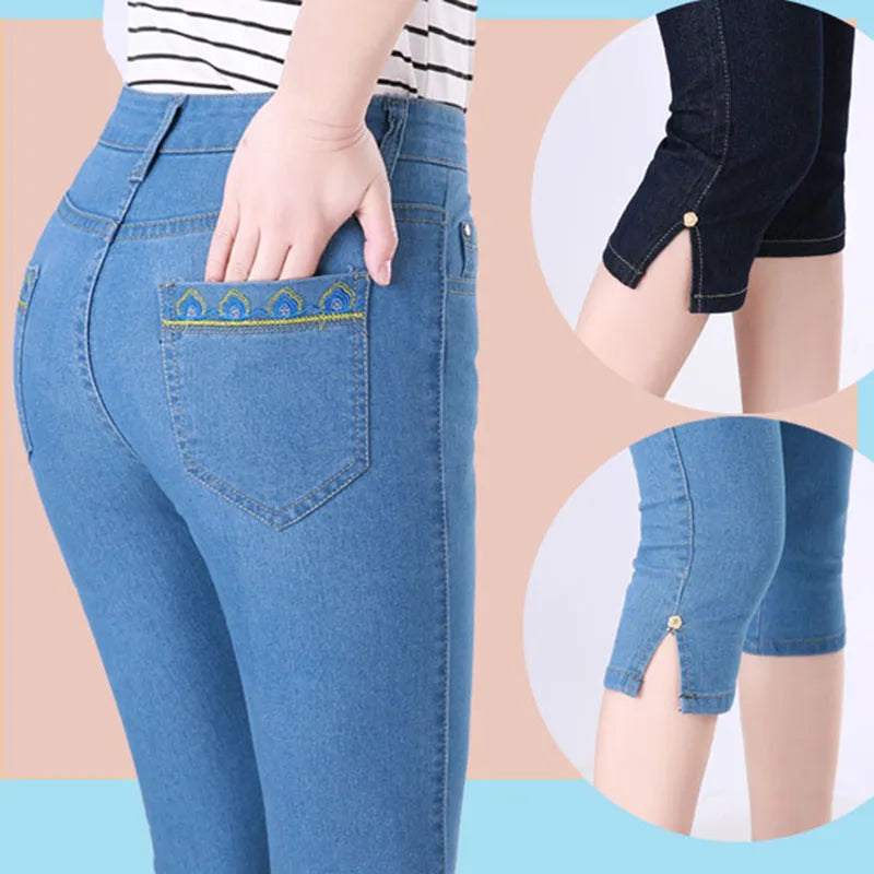 Korean Fashion Capri Blue Denim Pants Women Summer 2023 Vintage High Waist Jeggings Jeans Short Pencil Pants Breeches Leggings
