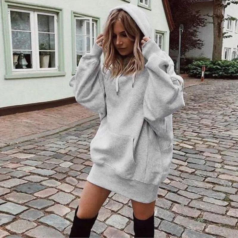 Hot Selling Women's Solid Color Pullover Hooded Loose Long Sleeved Thickened Hoodie for Women