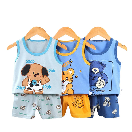 Children Clothing Set Child Vest Suit Summer Cotton New Girls Shorts Clothes Baby Boys Sleeveless Suit Kid Clothes