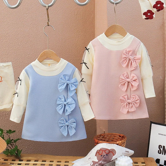 Girls' Dress Spring and Autumn 2024 New Princess Dress Spring Baby's First Birthday Party Small Fragrant Bowknot Dress