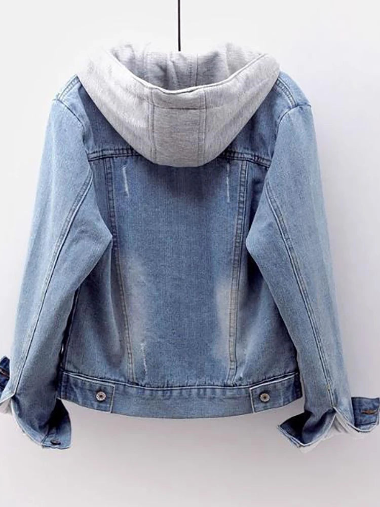 Fleece Warm Winter Jean Jacket Female Pockets Button Soft Hooded Warm Outerwear Fashion Slim Denim Coats For Women