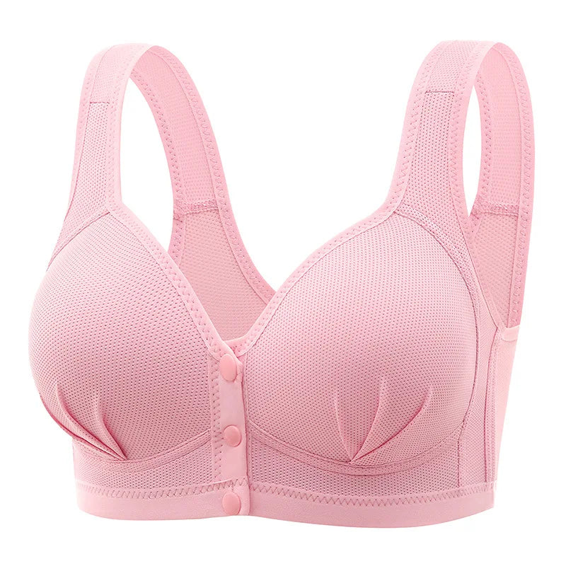 New Large Size Front Closure Mom Back Underwear Thin Section Comfortable Breathable Push Up Bra Glossy Lingerie For Women Sütyen