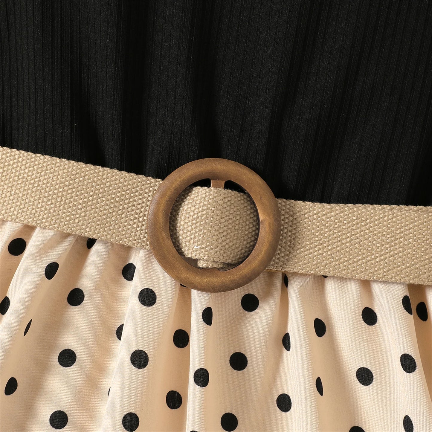 PatPat 2pcs Girl Dresses Kids Clothes Girl Polka Dots Ribbed Girls Splice Sleeveless Dress & Belt