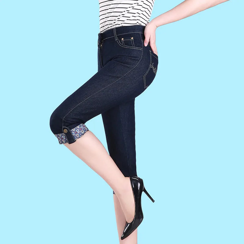 Korean Fashion Capri Blue Denim Pants Women Summer 2023 Vintage High Waist Jeggings Jeans Short Pencil Pants Breeches Leggings