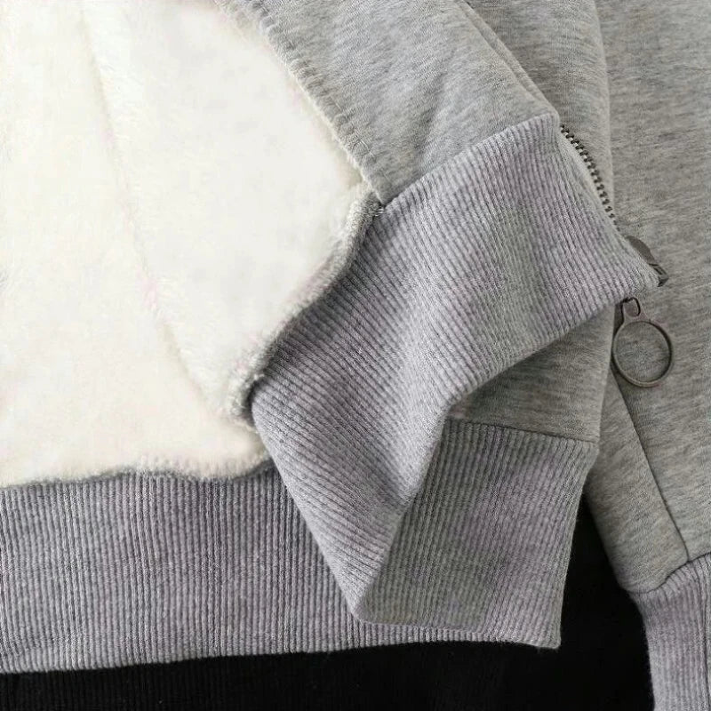 Ready Stock Women Coat Plush Jackets Solid Color Velvet Thick Warm Winter Hoodies Coat Zipper Sweatshirt Tops Winter Plus Size